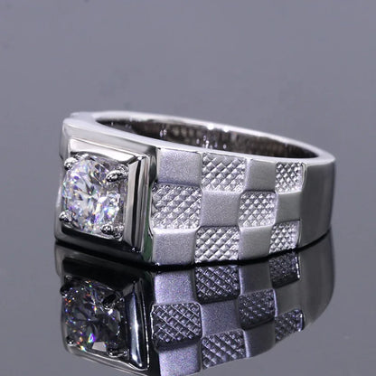 Men’s 1CT Moissanite Ring – 925 Sterling Silver with Gold Plating, D Color Stone Kaan