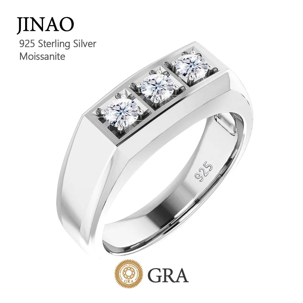 Men’s 3 Stone 0.3ct Moissanite Ring – 925 Sterling Silver High Quality Engagement & Party Jewelry Theodoros