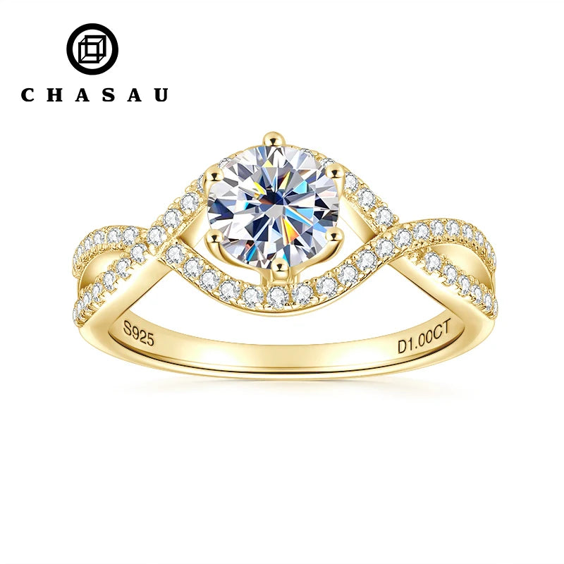 1ct 6.5mm Moissanite Engagement Ring – 925 Sterling Silver Six Prong Infinity Twist Shank Wedding Ring for Women Talisa