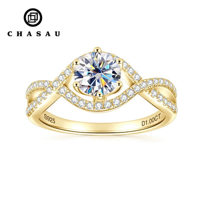 1ct 6.5mm Moissanite Engagement Ring – 925 Sterling Silver Six Prong Infinity Twist Shank Wedding Ring for Women Talisa