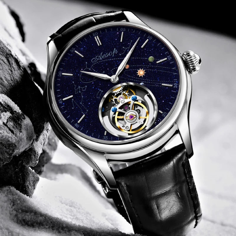 AESOP 7049 Luxury Men's Mechanical Watch – Real Flying Tourbillon, Manual Winding, Skeleton Design, Premium Wristwatch
