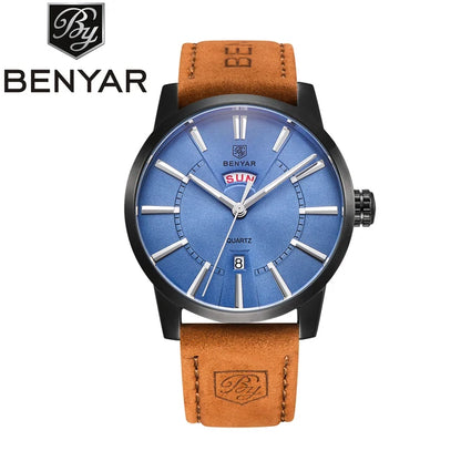 BENYAR 5101 Men’s Quartz Watch – Luxury Business Fashion Wristwatch with Leather Strap, Waterproof