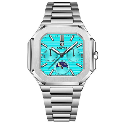 BENYAR 5221 Men’s Square Quartz Watch 37mm – Stainless Steel Waterproof Business Wristwatch, Fashion Gift for Men
