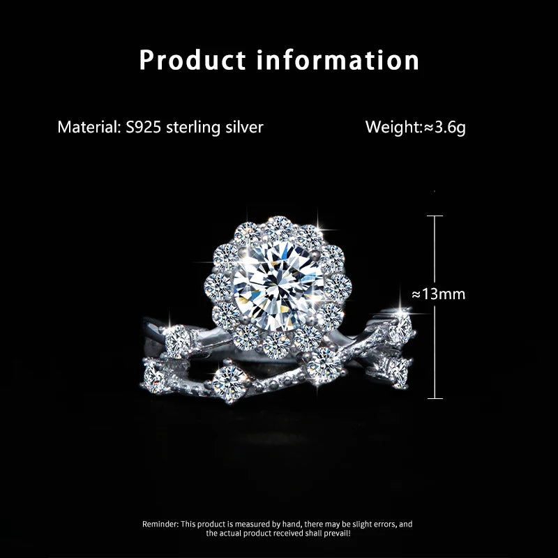 1 Carat Moissanite Ring for Women – S925 Silver Flower Vine Design Band