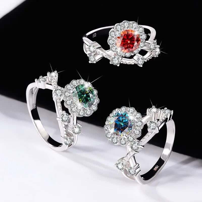1 Carat Moissanite Ring for Women – S925 Silver Flower Vine Design Band