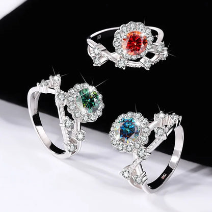 1 Carat Moissanite Ring for Women – S925 Silver Flower Vine Design Band