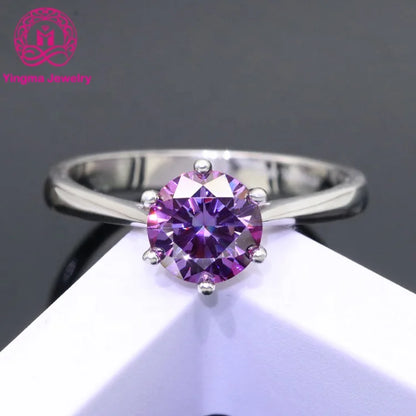 1–2 Carat Purple Moissanite Engagement Ring – 925 Silver Diamond Ring with GRA Certificate