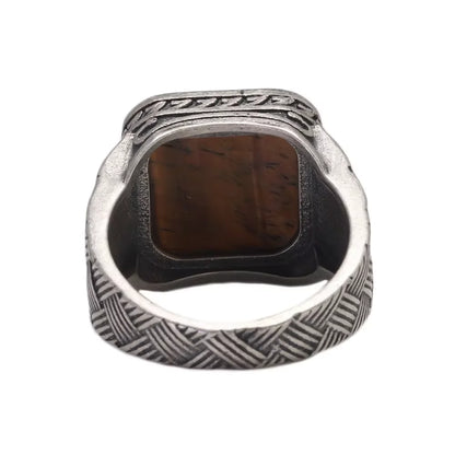 Men’s 925 Sterling Silver Ring with Natural Tiger Eye Agate – Antique Vintage Style