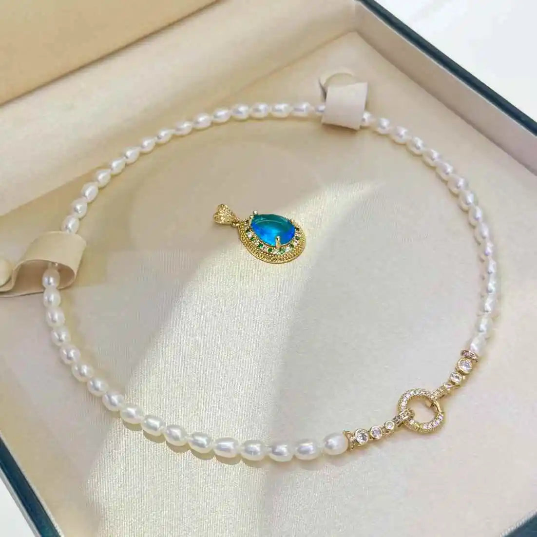 Natural 5–6mm Freshwater Pearl Jewelry Set – White Rice Pearl Necklace, Ring & Water Drop Design (3‑Piece Set)