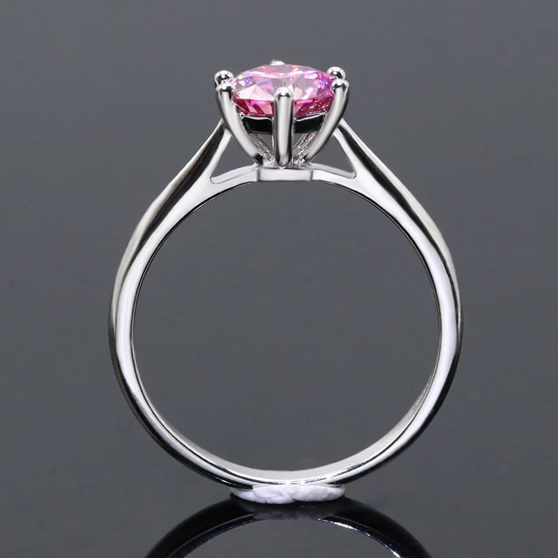 Pink Moissanite Ring 1–3 Carat Round Cut – 925 Sterling Silver with White Gold Plating for Women