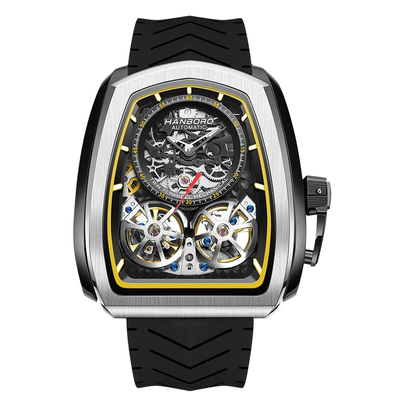 Luxury Double Flying Wheel Automatic Mechanical Watch for Men – Irregular Hollow Dial, Supercar Gear Design, Personalized Statement Timepiece Onur
