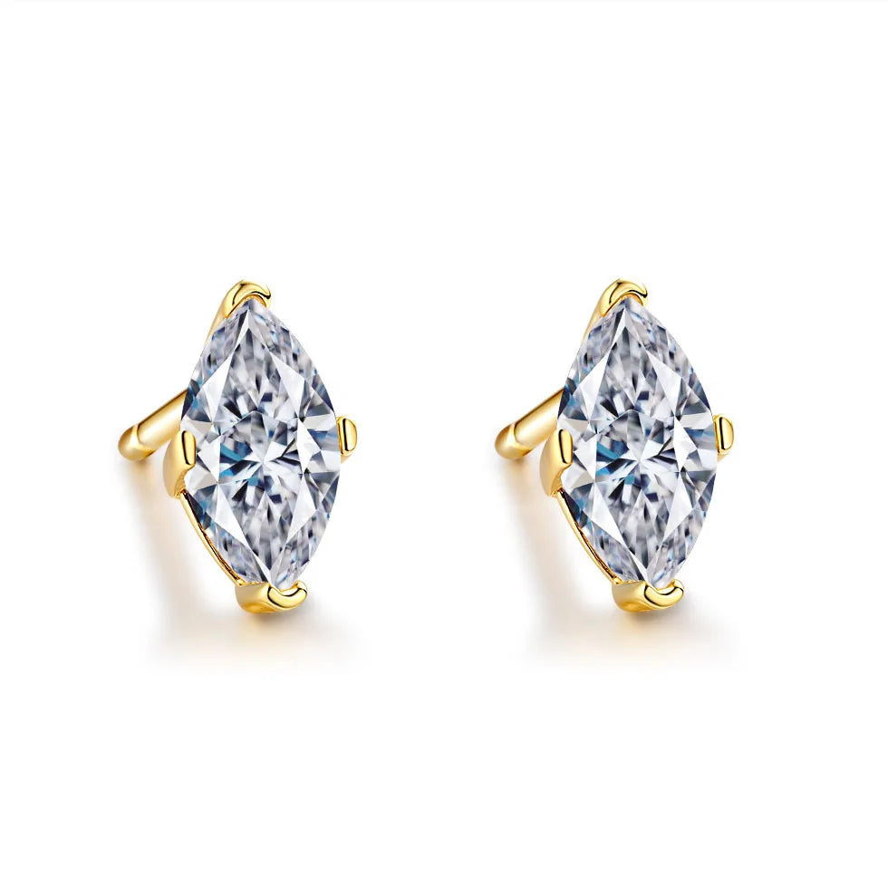 Aimgal GRA Certified Marquise Cut Moissanite Stud Earrings 0.5CT–1CT, G Color, 18K Gold Plated 925 Sterling Silver, Stackable Fine Jewelry for Women Elide
