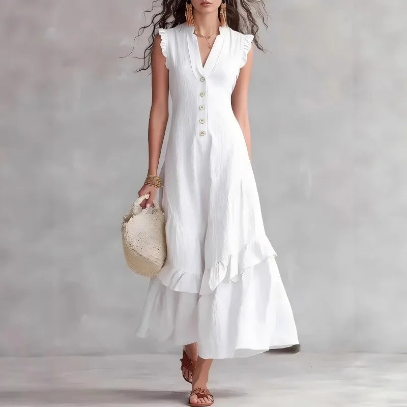 Women's Elegant Ruffle Long Dress | Casual Button-Down Maxi Dress Lindsay
