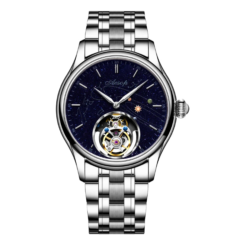 AESOP 7049 Luxury Men's Mechanical Watch – Real Flying Tourbillon, Manual Winding, Skeleton Design, Premium Wristwatch