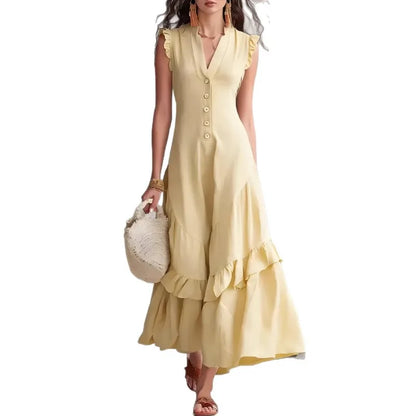 Women's Elegant Ruffle Long Dress | Casual Button-Down Maxi Dress Lindsay