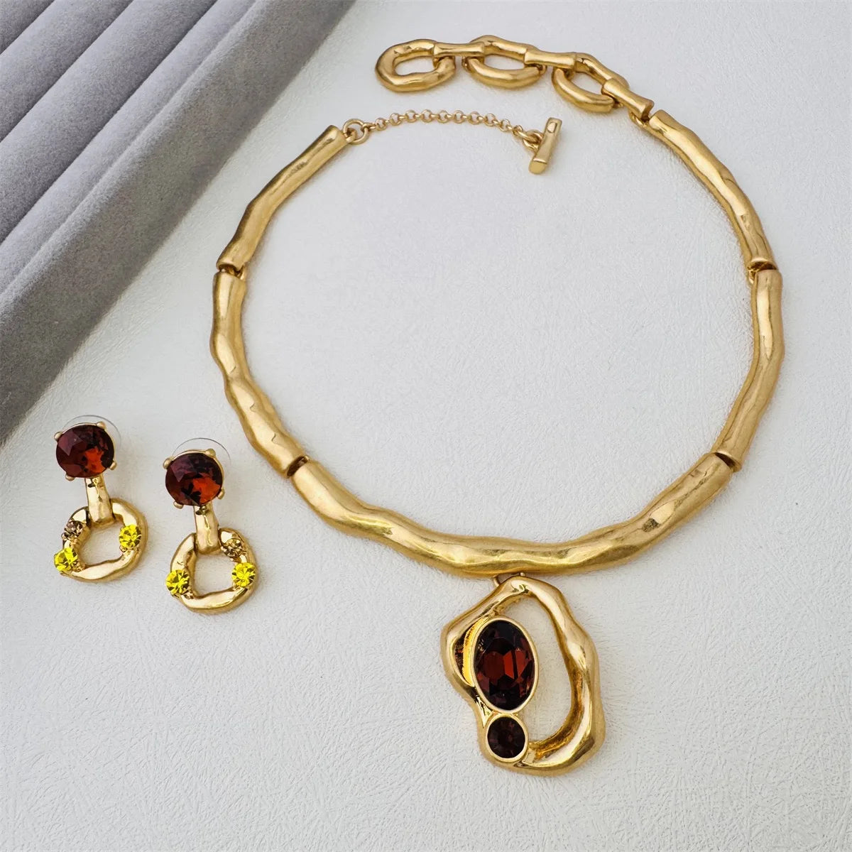 18K Gold Plated Crystal Geometric Necklace Set for Women – Luxury Statement Collar Necklace, Romantic Fashion Jewelry Alicia