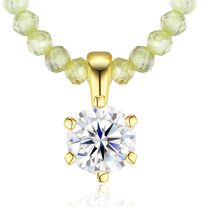 5mm Moissanite Beaded Layered Necklace for Women – 925 Sterling Silver, 18K Gold Plated, Cut Moissanite Pendant Sue