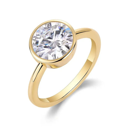 3CT Round Cut Moissanite Engagement Ring – Bezel Set 18K Gold Plated 925 Sterling Silver Gift for Her