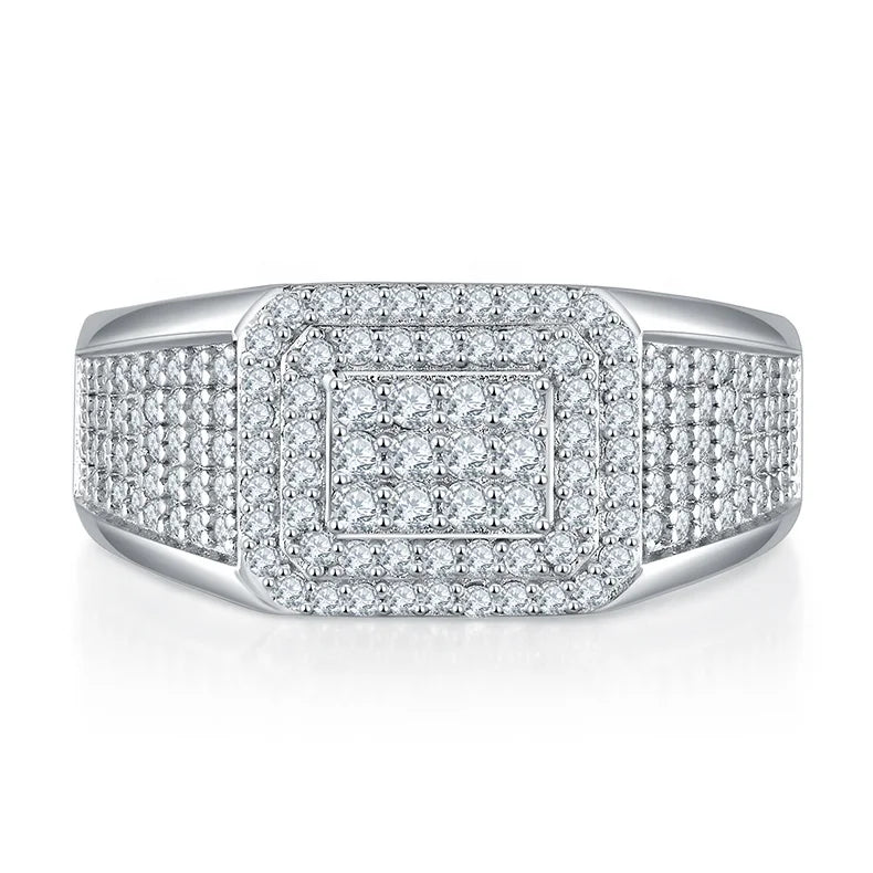 Hip Hop Iced Out Moissanite Ring for Men – 925 Sterling Silver D Color VVS1 Round Brilliant Cut Stefanos