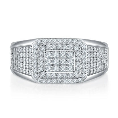 Hip Hop Iced Out Moissanite Ring for Men – 925 Sterling Silver D Color VVS1 Round Brilliant Cut Stefanos