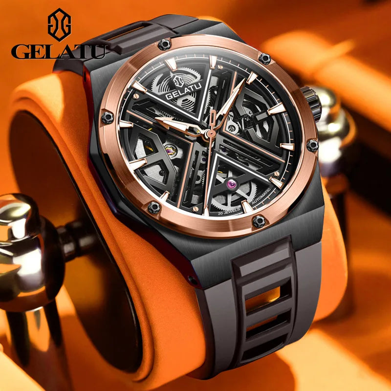 GELATU 6006 Men’s Luxury Automatic Mechanical Watch – Rainbow Dial, Waterproof Sport Design, Silicone Strap Rickon