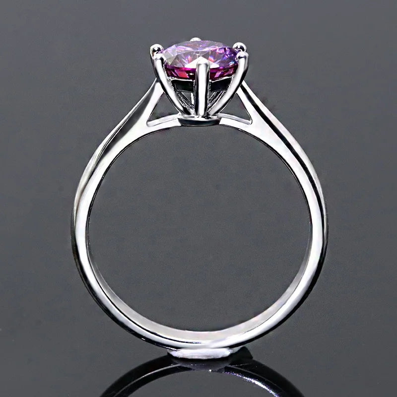 1–2 Carat Purple Moissanite Engagement Ring – 925 Silver Diamond Ring with GRA Certificate