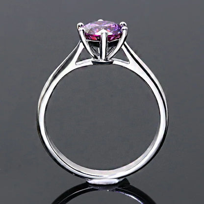 1–2 Carat Purple Moissanite Engagement Ring – 925 Silver Diamond Ring with GRA Certificate