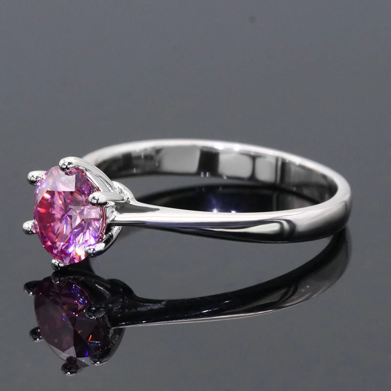 Pink Moissanite Ring 1–3 Carat Round Cut – 925 Sterling Silver with White Gold Plating for Women
