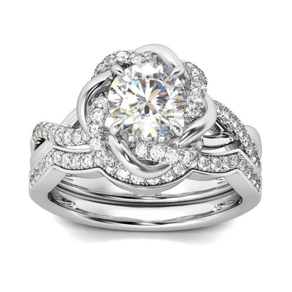 3ct Moissanite Diamond Ring Set 925 Sterling Silver Platinum Plated – Petal Design Engagement Ring for Women, 2026 Trend Jewelry