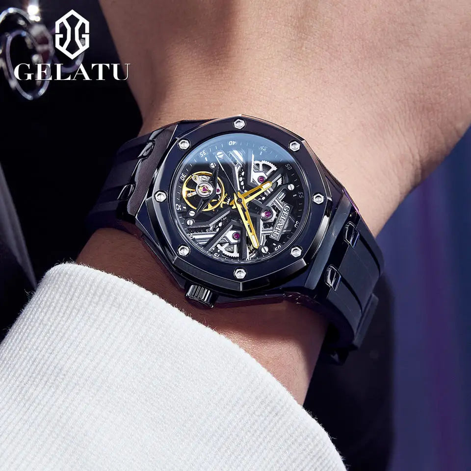 GELATU 8002 Men’s Automatic Mechanical Watch – Transparent Skeleton Dial, Waterproof Sport Design 2025 Samwell