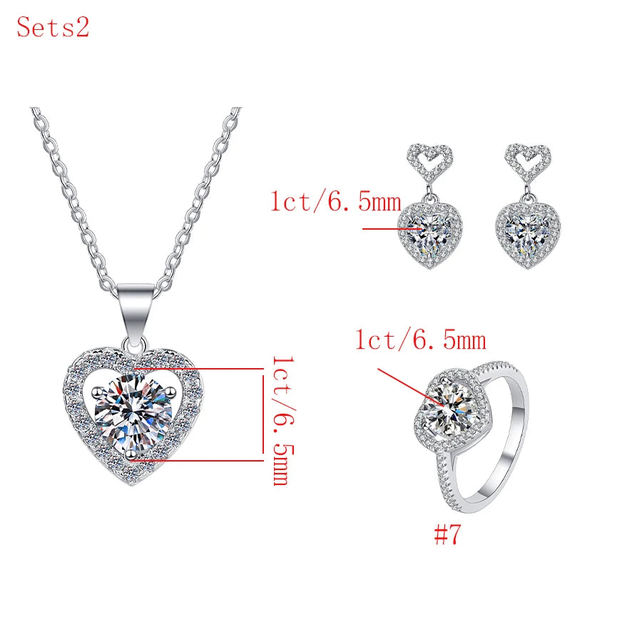GRA Certified VVS1 Moissanite Heart Jewelry Set – 925 Sterling Silver Fine Fashion Gift for Women Darlene