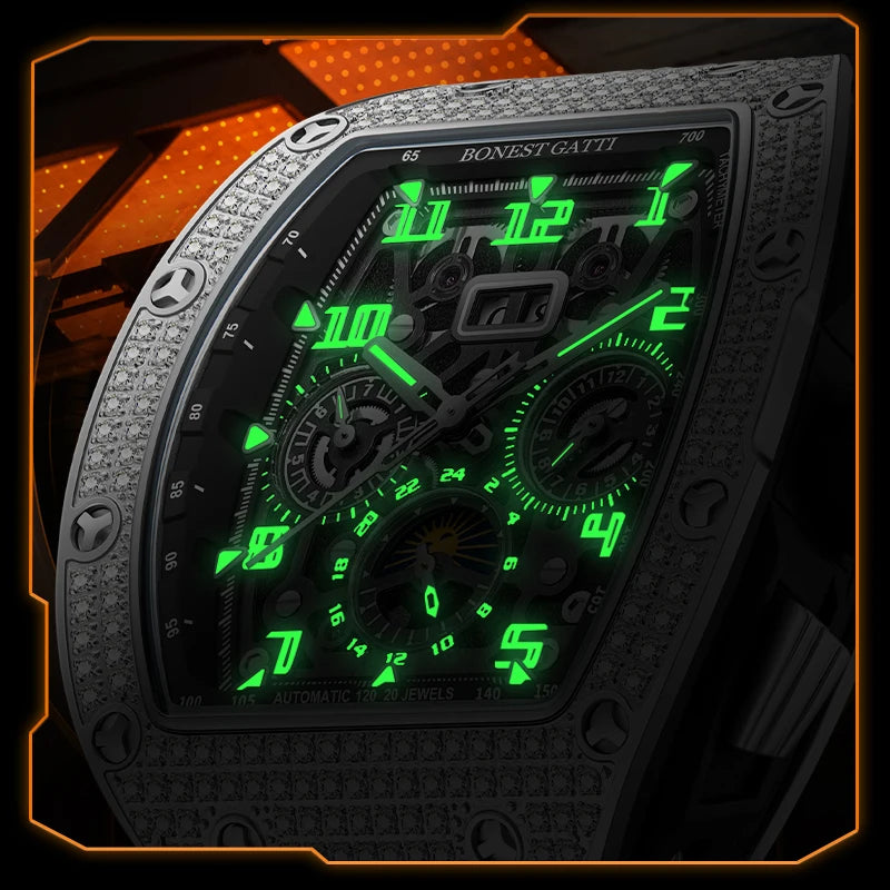 Bonest Gatti Men’s Fully Automatic Mechanical Watch – Diamond Case Luxury-Inspired Timepiece Dev