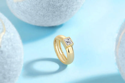 1CT 5.5mm Princess Cut Moissanite Ring – S925 Sterling Silver, 18K Gold Plated Women's Valentine’s Day Gift