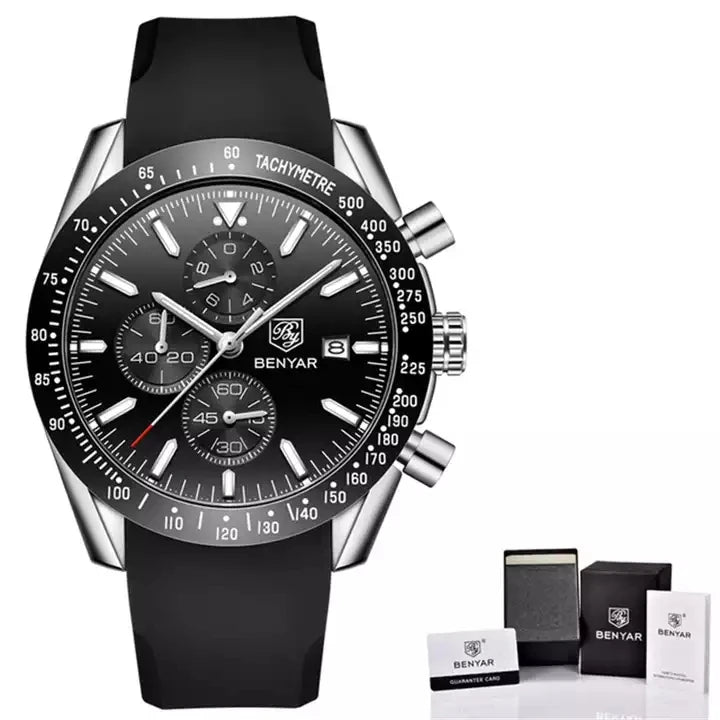 BENYAR 5140 Men's Luxury Quartz Watch – Stainless Steel Business Casual Sports Wristwatch, Waterproof Designer Watch for Men