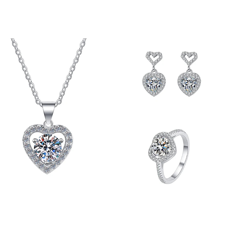 GRA Certified VVS1 Moissanite Heart Jewelry Set – 925 Sterling Silver Fine Fashion Gift for Women Darlene