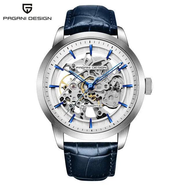 PAGANI DESIGN 1638 Men's Skeleton Watch - Luxury Mechanical Wristwatch, Hollow Dial, Leather Strap, Stylish Relogio Masculino