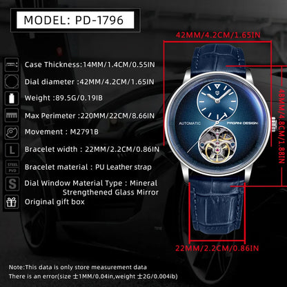 PAGANI DESIGN PD‑1796 Men’s Automatic Watch – 42mm Mechanical Style, 5Bar Waterproof, Luminous Sport & Business Wristwatch
