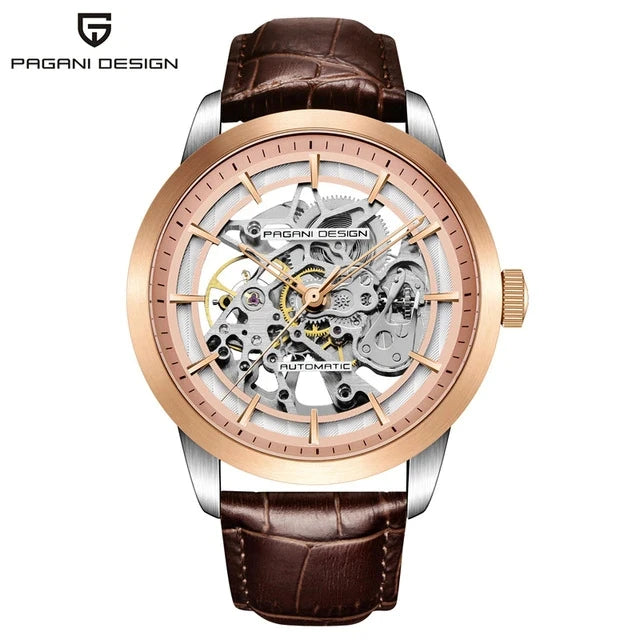 PAGANI DESIGN 1638 Men's Skeleton Watch - Luxury Mechanical Wristwatch, Hollow Dial, Leather Strap, Stylish Relogio Masculino