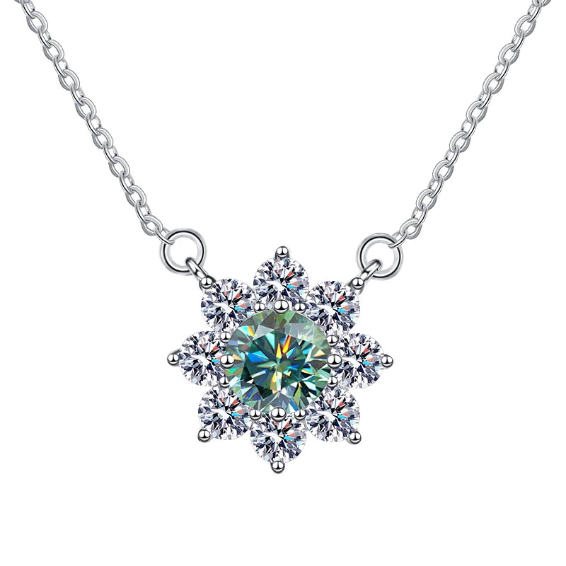 Luxury Jewelry: Sunflower 1CT Blue VVS1 Moissanite Pendant Necklace in S925 Sterling Silver – GRA Certified Women’s Gift