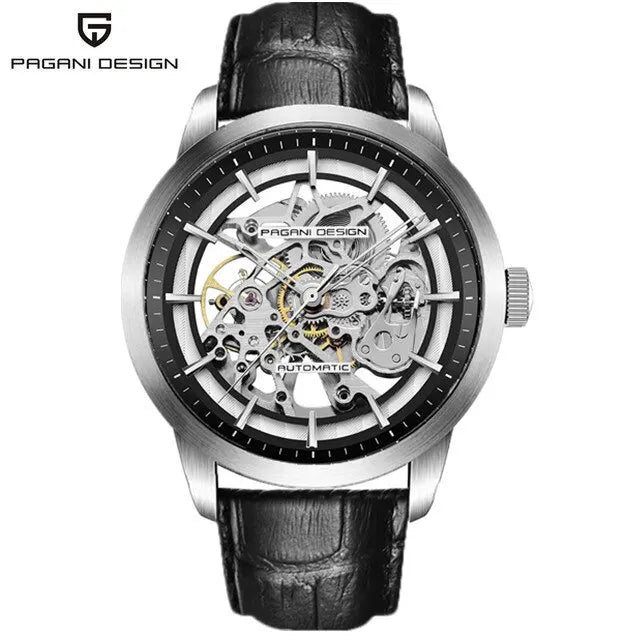 PAGANI DESIGN 1638 Men's Skeleton Watch - Luxury Mechanical Wristwatch, Hollow Dial, Leather Strap, Stylish Relogio Masculino