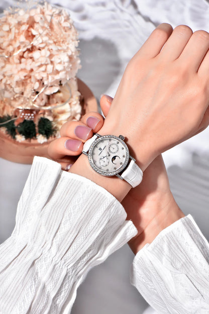 PAGANI DESIGN 1789 Women's Luxury Quartz Watch - Moon Phase, Calendar, Leather Strap, Elegant Fashion Reloj Mujer