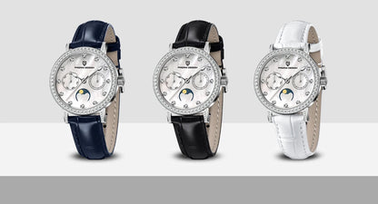 PAGANI DESIGN 1789 Women's Luxury Quartz Watch - Moon Phase, Calendar, Leather Strap, Elegant Fashion Reloj Mujer