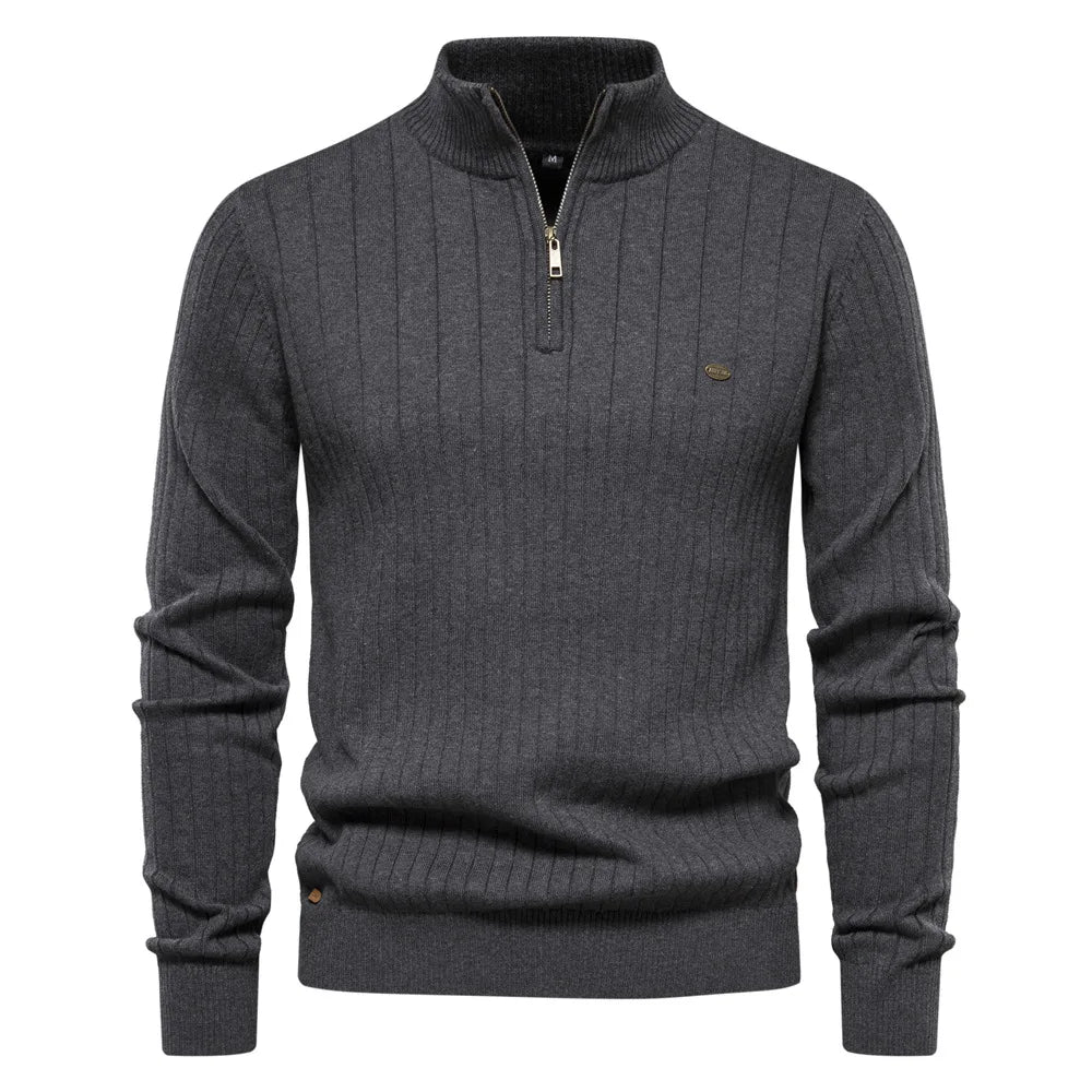 Men’s High Neck Knit Zipper Sweater – Warm Slim Fit Pullover | Sehe Fashion Calvin