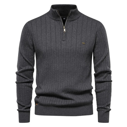 Men’s High Neck Knit Zipper Sweater – Warm Slim Fit Pullover | Sehe Fashion Calvin