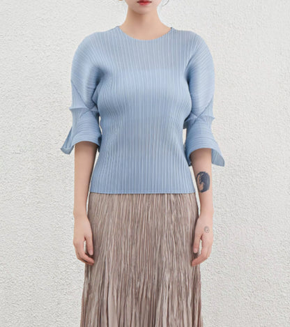 Women's Miyake Long Sleeve Pleated Top | Unique Stretch Design, Casual & Elegant Shirt Ava