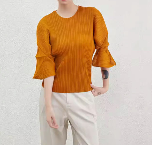 Women's Miyake Long Sleeve Pleated Top | Unique Stretch Design, Casual & Elegant Shirt Ava