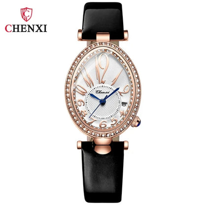 CHENXI 326 Women’s Luxury Rhinestone Watch | Fashion Quartz Leather Strap