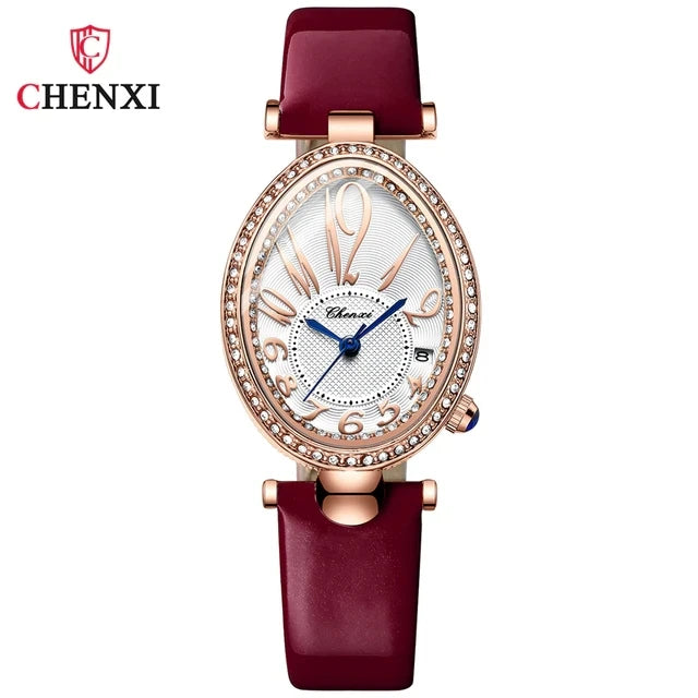 CHENXI 326 Women’s Luxury Rhinestone Watch | Fashion Quartz Leather Strap