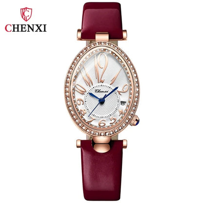 CHENXI 326 Women’s Luxury Rhinestone Watch | Fashion Quartz Leather Strap