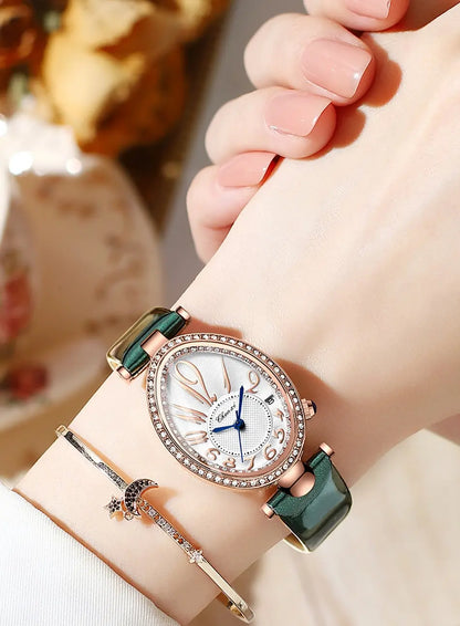 CHENXI 326 Women’s Luxury Rhinestone Watch | Fashion Quartz Leather Strap